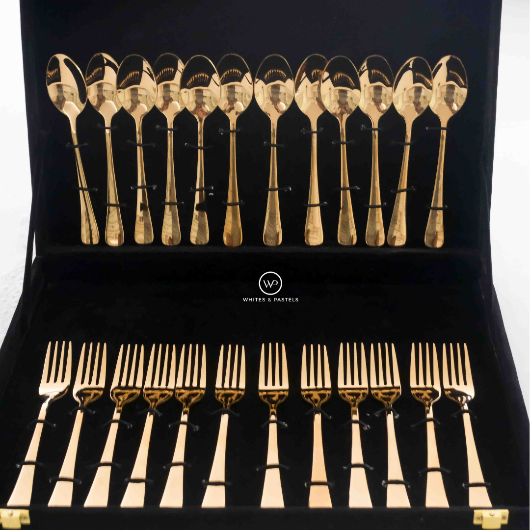 Gold Spoon and Fork | Set of 12 | Set of 24 | 304 Stainless Steel - Image 3
