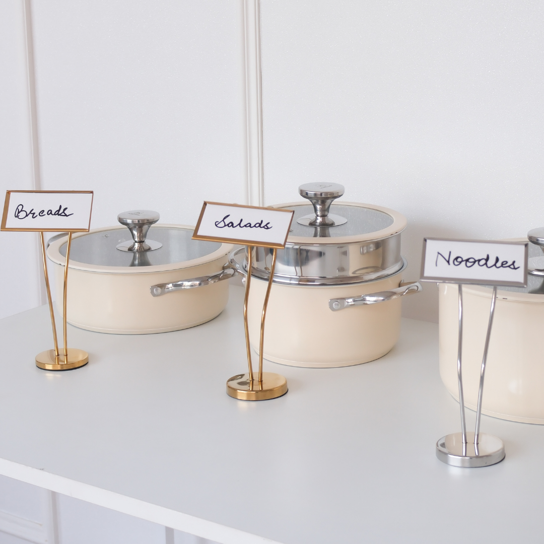 Metal Buffet Dish Name Stand – Gold & Silver | 8-Inch Table Display Stand - Image 2