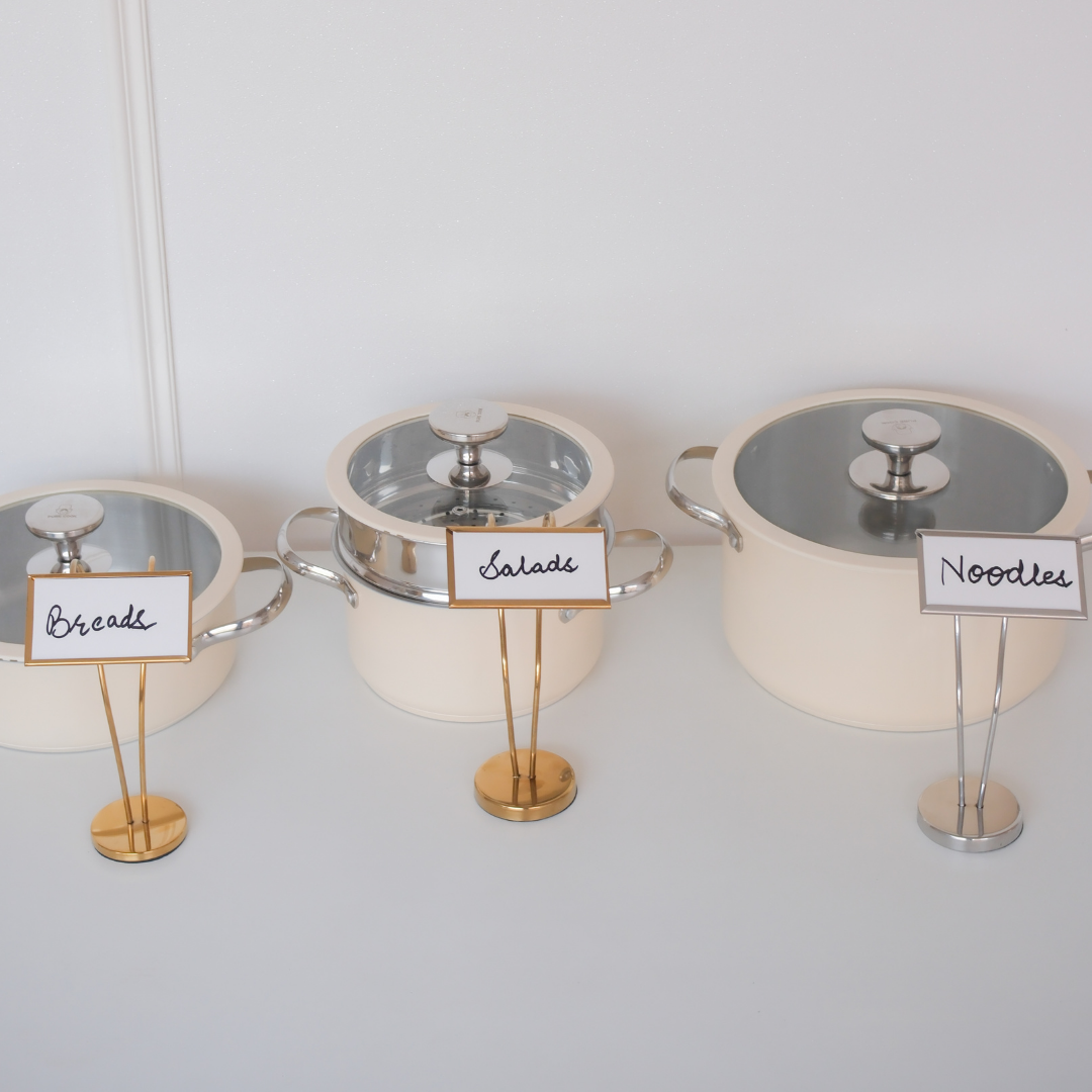 Metal Buffet Dish Name Stand – Gold & Silver | 8-Inch Table Display Stand - Image 4
