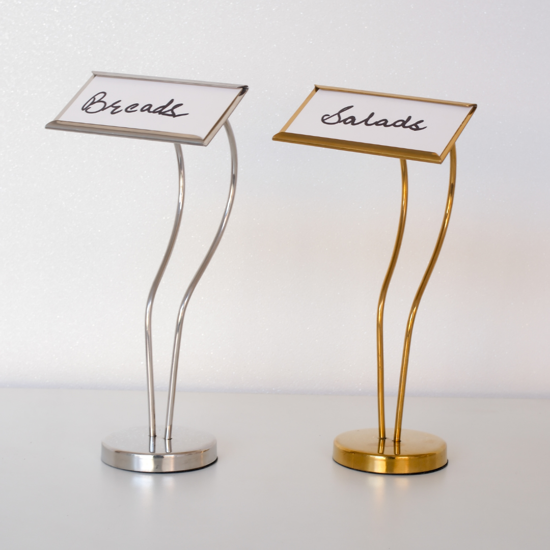 Metal Buffet Dish Name Stand – Gold & Silver | 8-Inch Table Display Stand - Image 3