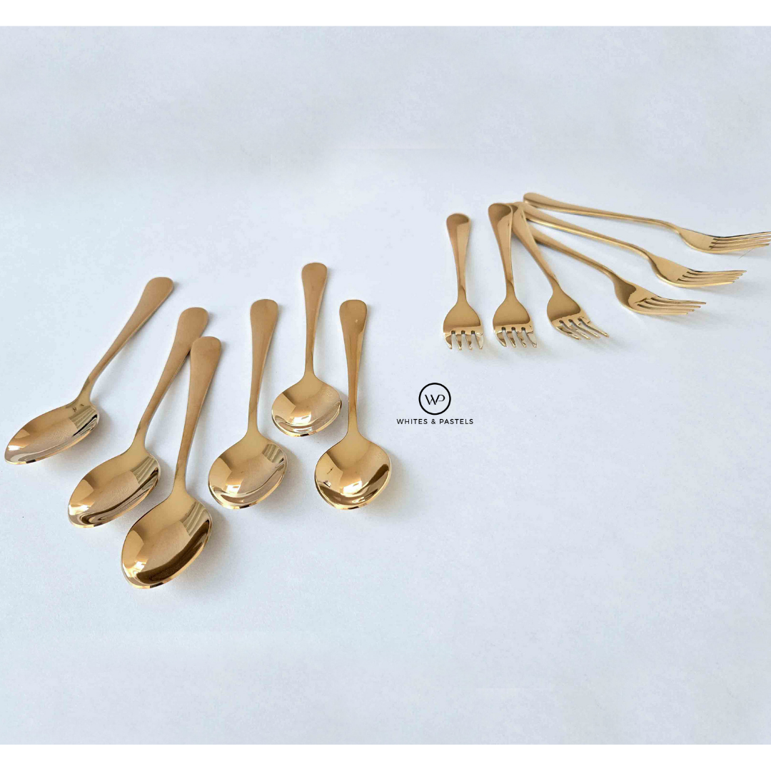Gold Spoon and Fork | Set of 12 | Set of 24 | 304 Stainless Steel - Image 2